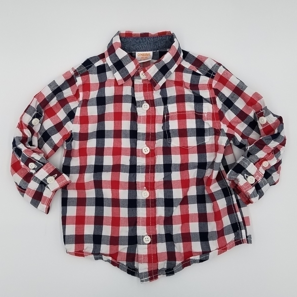 Gymboree Button Down Plaid Polo Shirt 12-18m